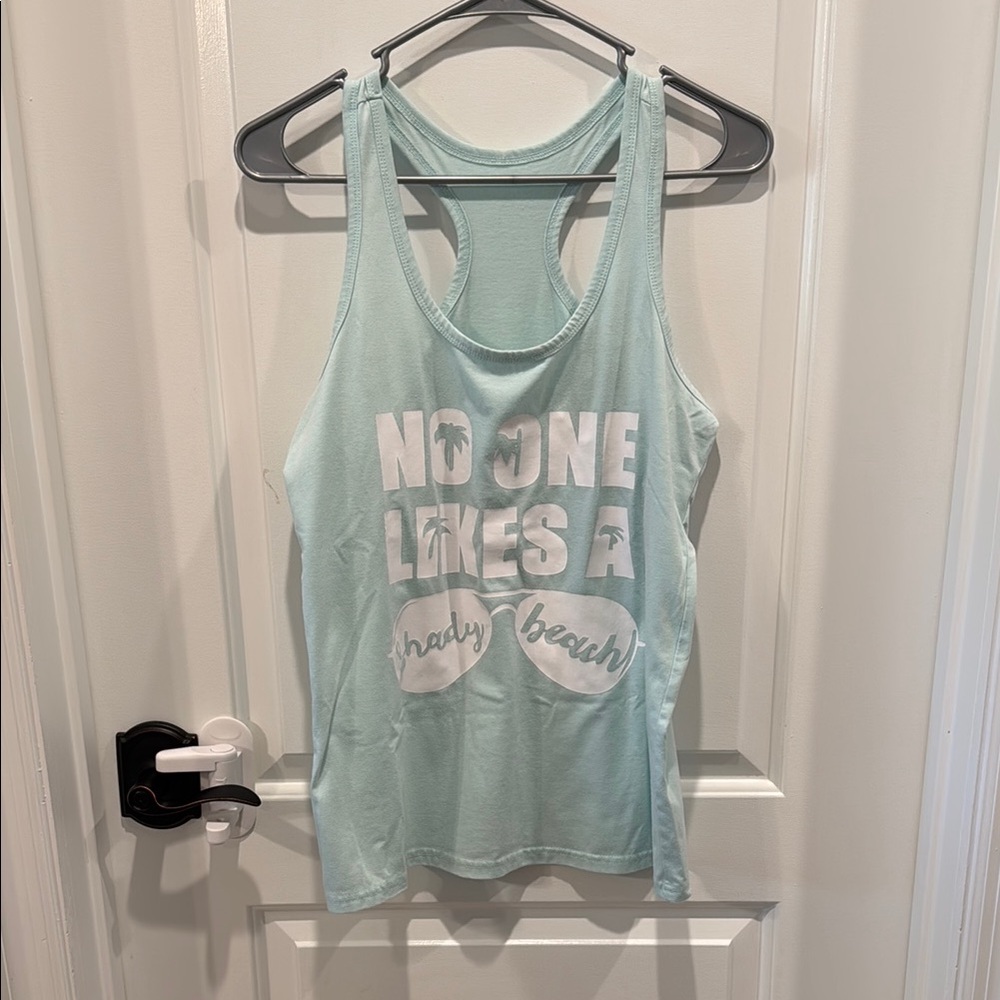 Green and Blue Sleeveless Tank Top with Graphic Design